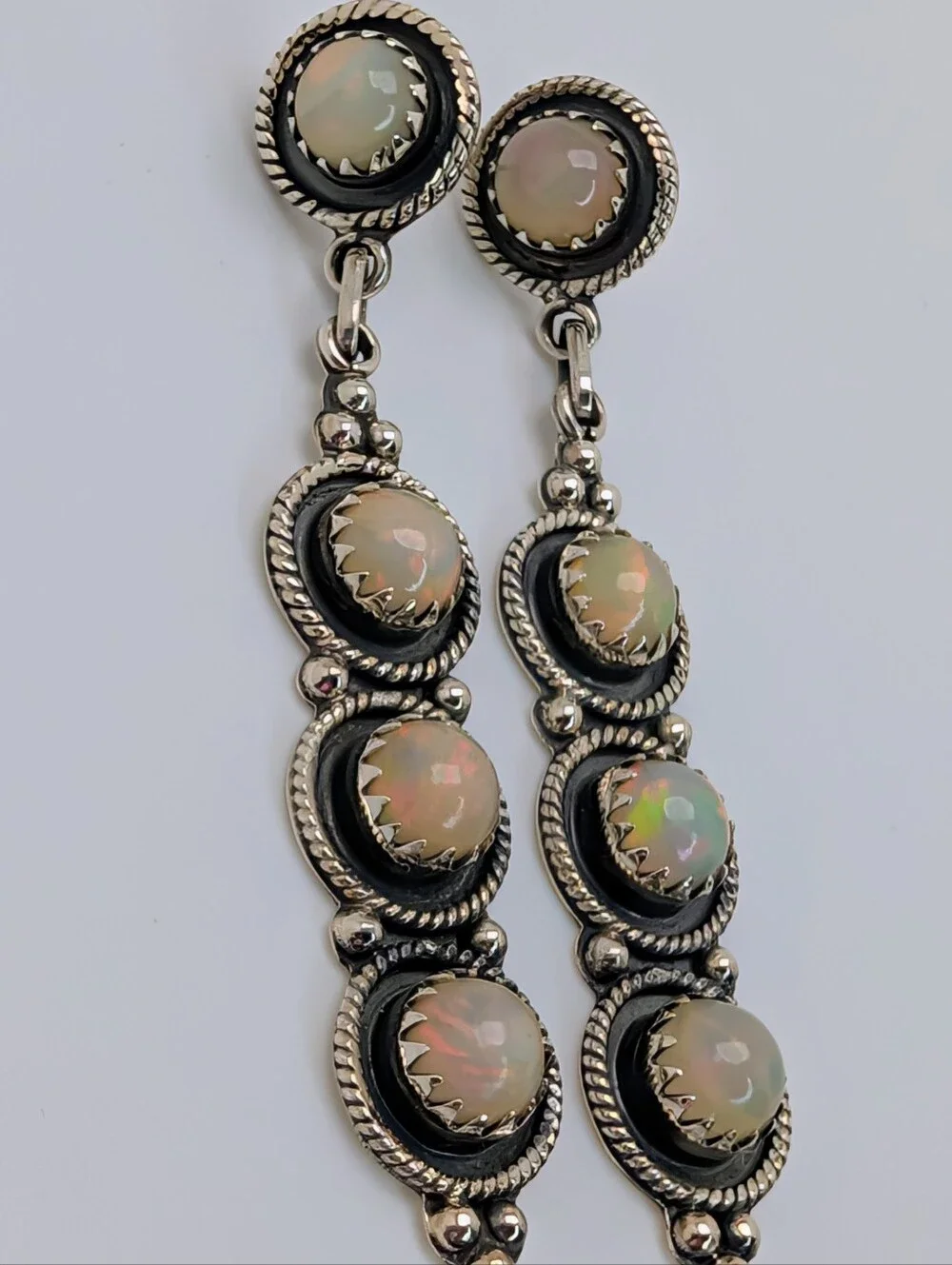 Ethiopian Opal S925 Sterling Silver Gemstone Dangle Statement Earrings